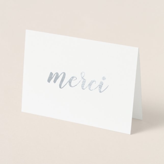 Carte Dorée Merci French Merci Brushstroke Script Argent (Devant)