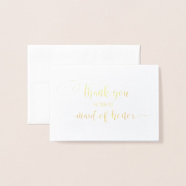 Carte Dorée Merci Gold Foil Maid of Honor Mariage Card (Devant avec enveloppe)