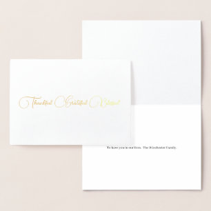 Carte Dorée Merci Grateful Blessé script Thanksgiving