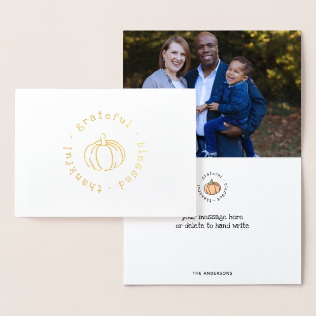 Carte Dorée Merci Gratuit Citrouille Thanksgiving (Affichage)