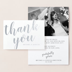 Carte Dorée Merci Mariage à huile d'argent avec photo