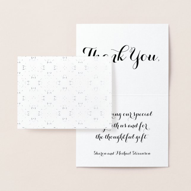 Carte Dorée Merci mariage argent damas motif (Affichage)