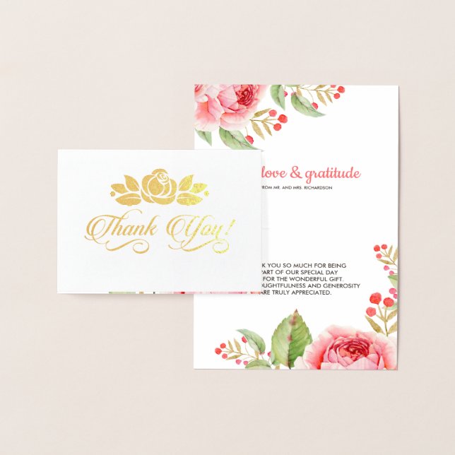 Carte Dorée Merci Mariage de luxe Floral (Affichage)