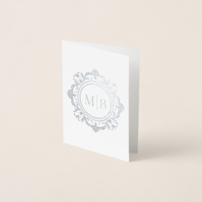 Carte Dorée Merci Mariage de monogramme floral orné (Devant)