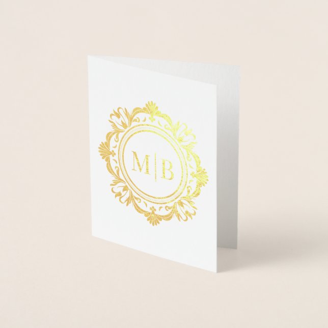 Carte Dorée Merci Mariage de monogramme floral orné (Devant)