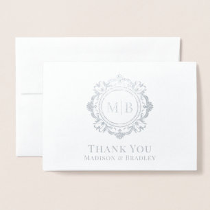 Carte Dorée Merci Mariage de monogramme floral orné
