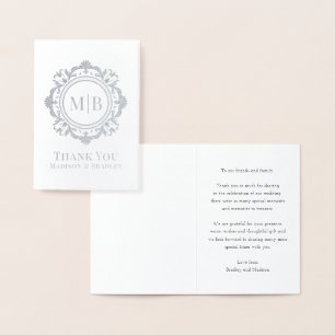 Carte Dorée Merci Mariage de monogramme floral orné
