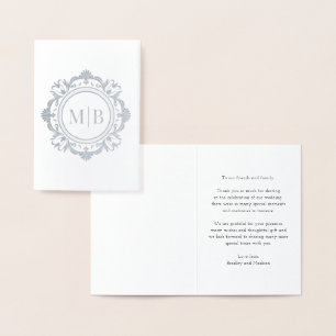 Carte Dorée Merci Mariage de monogramme floral orné