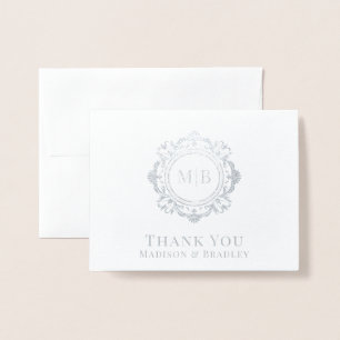 Carte Dorée Merci Mariage de monogramme floral orné
