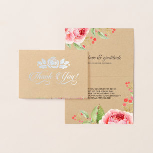 Carte Dorée Merci Mariage Romantique Roses de luxe