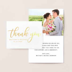 Carte Dorée Merci moderne Mariage Couple Photo Note B Or