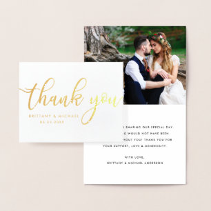 Carte Dorée Merci moderne Mariage Couple Photo Note Or