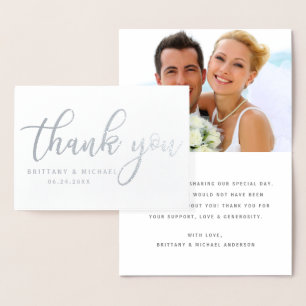 Carte Dorée Merci moderne Mariage photo Silver