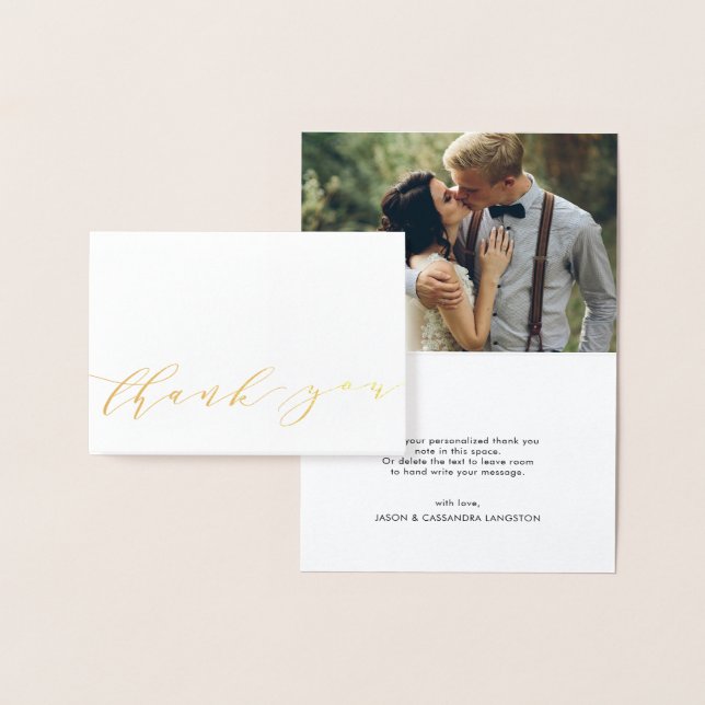 Carte Dorée Merci photo Mariage Gold Foil Script moderne (Affichage)