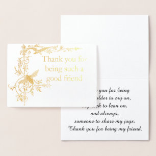 Carte Dorée Merci pour être ami Motif Vintage avec abeille