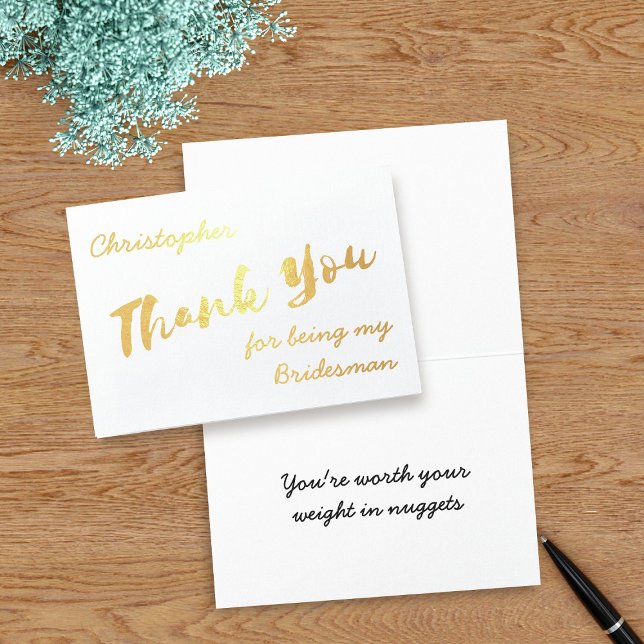 Carte Dorée Merci pour être mon Bridesman Foil Card (Thank your Bridesman or any member of your bridal party with this real foil thank you card)