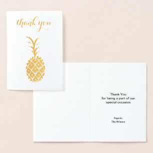 Carte Dorée merci pour la fête rétro à l'ananas
