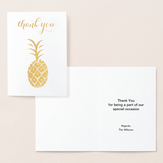 Carte Dorée merci pour la fête rétro à l'ananas (Affichage)