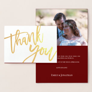 Carte Dorée Merci Script Photo Mariage Bourgogne Or