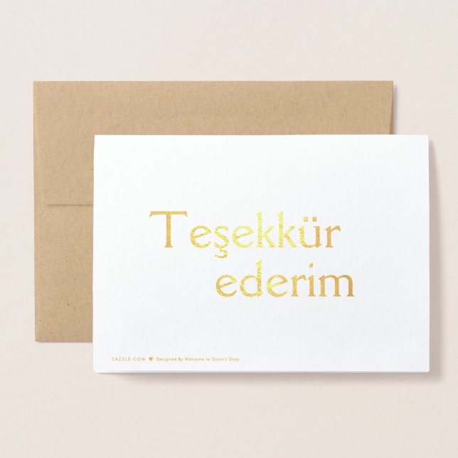 Carte Dorée Merci (Teşekkür ederim) en turc (Derrière avec enveloppe)