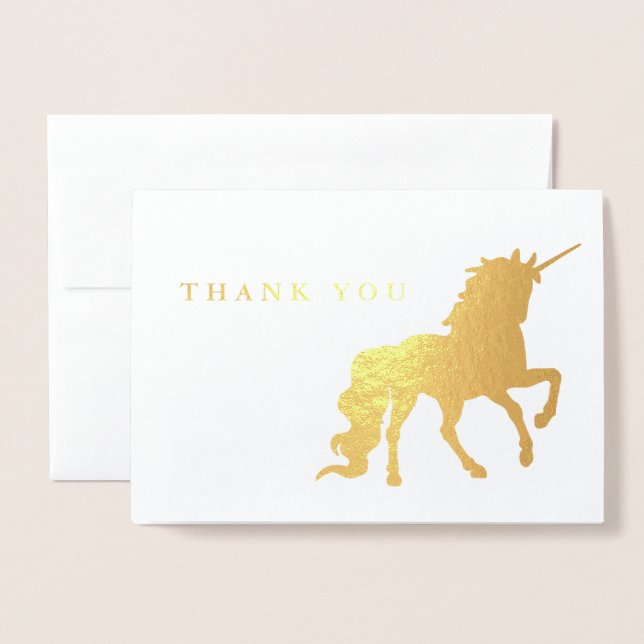 Carte Dorée Merci Unicorn anniversaire (Devant avec enveloppe)