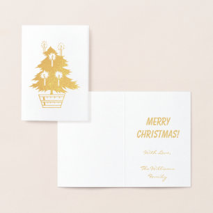 Carte Dorée Merry Christmas Gold Foil Noël Arbre de Noël Bougi