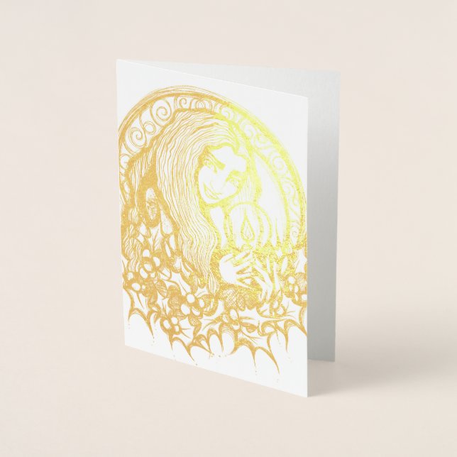 Carte Dorée Merry Yule sorcière (Devant)