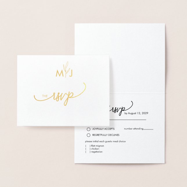 Carte Dorée Minimalist Modern Golden Leaf RSVP Foil Card (Affichage)
