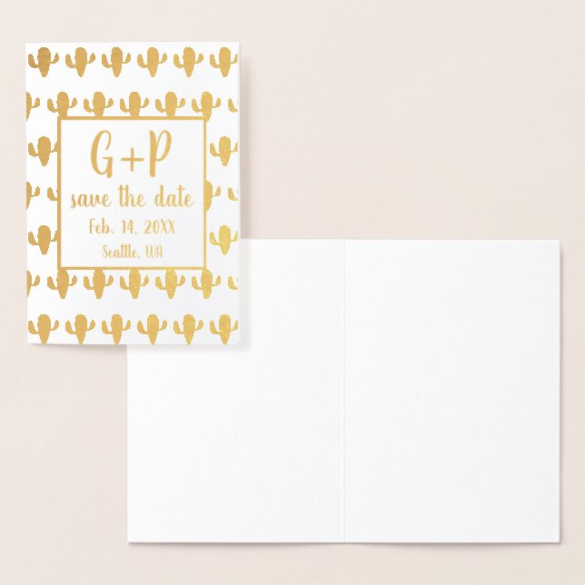 Carte Dorée Modern Cactus Motif Illustration Enregistrer La Da (Affichage)