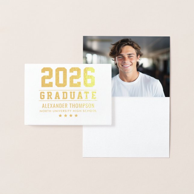 Carte Dorée Moderne 2023 Graduate Custom Graduation Photo Gold (Affichage)