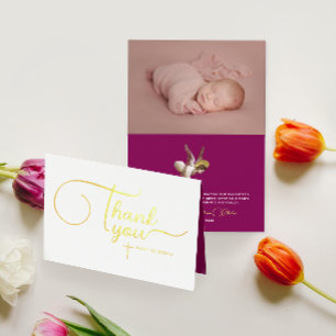 Carte Dorée Moderne Elegant Angel Baby Baptême Merci Script