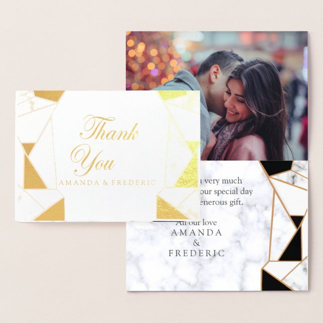 Carte Dorée Moderne Or Abstrait Noir sur Marbre Blanc (Affichage)