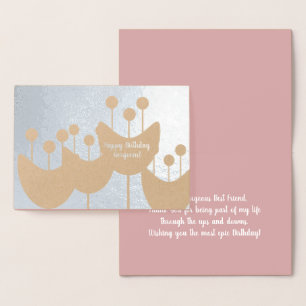 Carte Dorée Moderne Retro Florals Geo Anniversaire Real Foil C