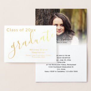 Carte Dorée Moderne Script Gold Foil Photo Graduation