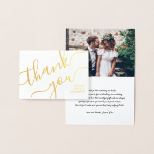 Carte Dorée Moderne simple Mariage de script et de photo Merci
