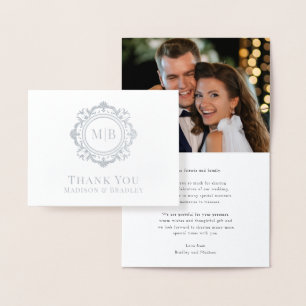 Carte Dorée Monogramme floral orné Merci Mariage photo