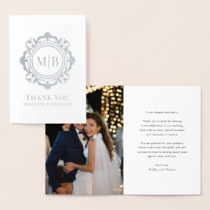 Carte Dorée Monogramme floral orné Merci Mariage photo