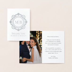 Carte Dorée Monogramme floral orné Merci Mariage photo