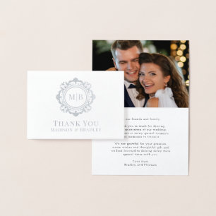Carte Dorée Monogramme floral orné Merci Mariage photo