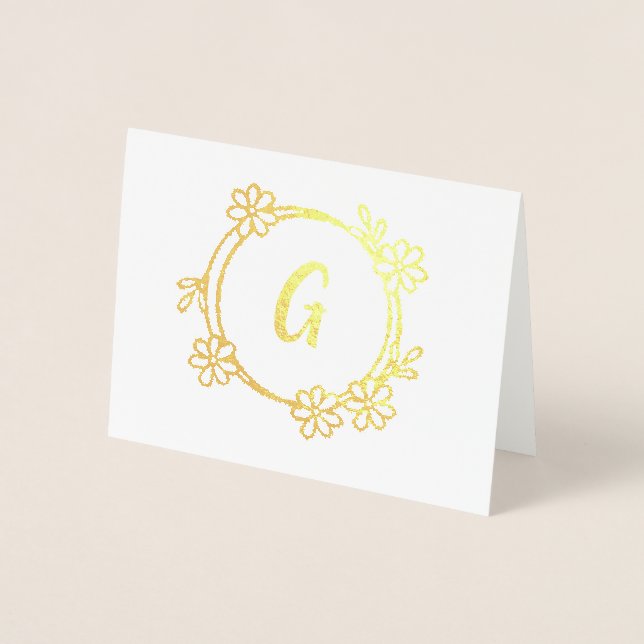 Carte Dorée Monogramme floral tendance (Devant)