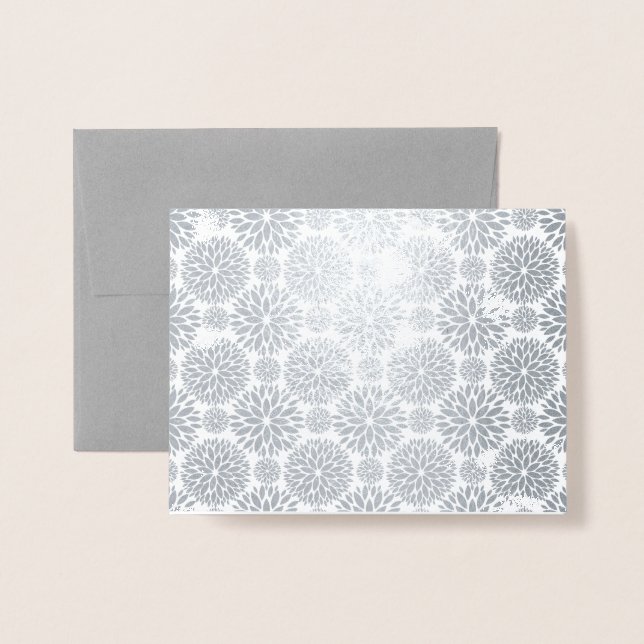 Carte Dorée Motif à fleurs gris + argent (Devant avec enveloppe)