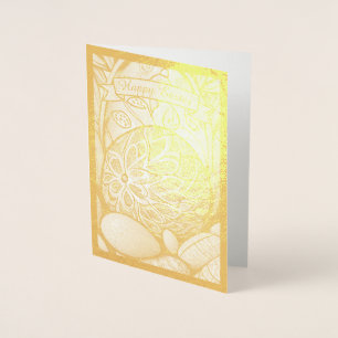 Carte Dorée motif de Pâques b/n dessin animé avec œufs de Pâqu