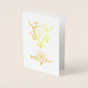 Carte Dorée Motif Monogramme Gothique Coeur Et Flèche