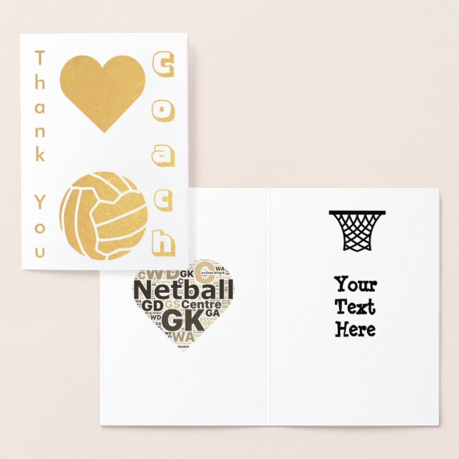 Carte Dorée Netball Player Coach Merci Or (Affichage)