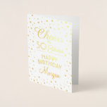 Carte Dorée N'IMPORTE QUEL Anniversaire Salue Elégante Confett<br><div class="desc">Dînez un joyeux anniversaire dans le style avec le chic luxe brillant d'or véritable feuille d'or. Le design propose une calligraphie de script personnalisable "Cheers to 50 Years" et des points de confettis glittery. Veuillez noter que l'intérieur de la carte est imprimé en couleur et non en papier métallique. Le...</div>