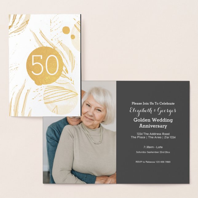 Carte Dorée Noces d'Or 50e Anniversaire de Mariage (Affichage)