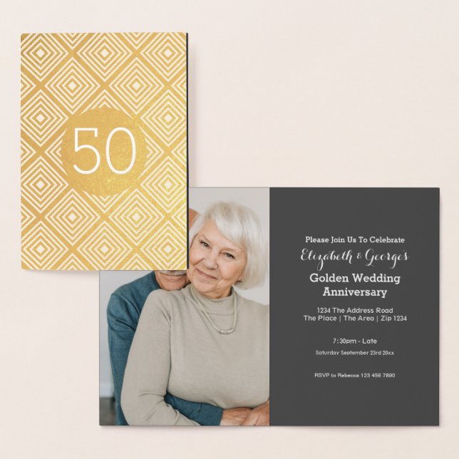 Carte Dorée Noces d'Or 50e Anniversaire de Mariage (Affichage)