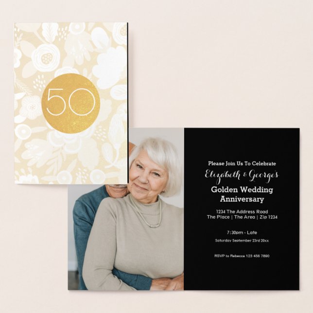 Carte Dorée Noces d'Or 50e Anniversaire de Mariage (Affichage)