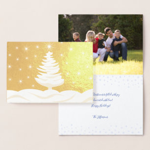 Carte Dorée Noël Arbre Neige étoile Ciel photo