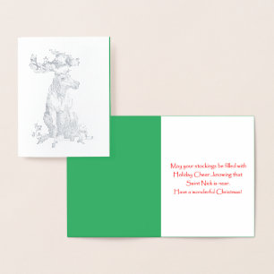 Carte Dorée Noël assis orignal avec cadeaux Whimsical